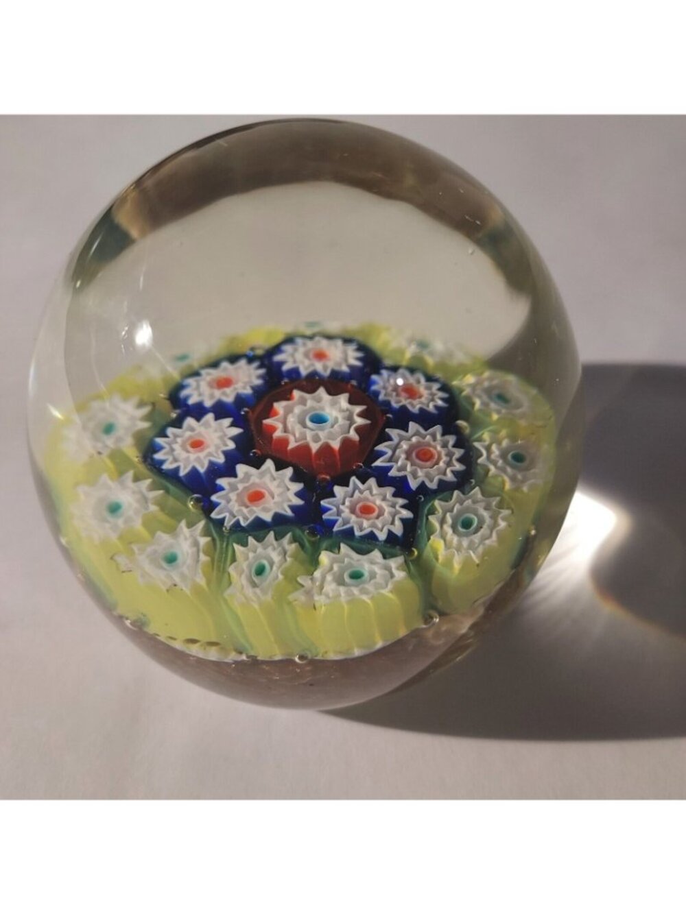 Paperweight Egg Shaped Millefiori Canes Yellow Cobalt Red Gold Flecking 2"Tall - Picture 9 of 16